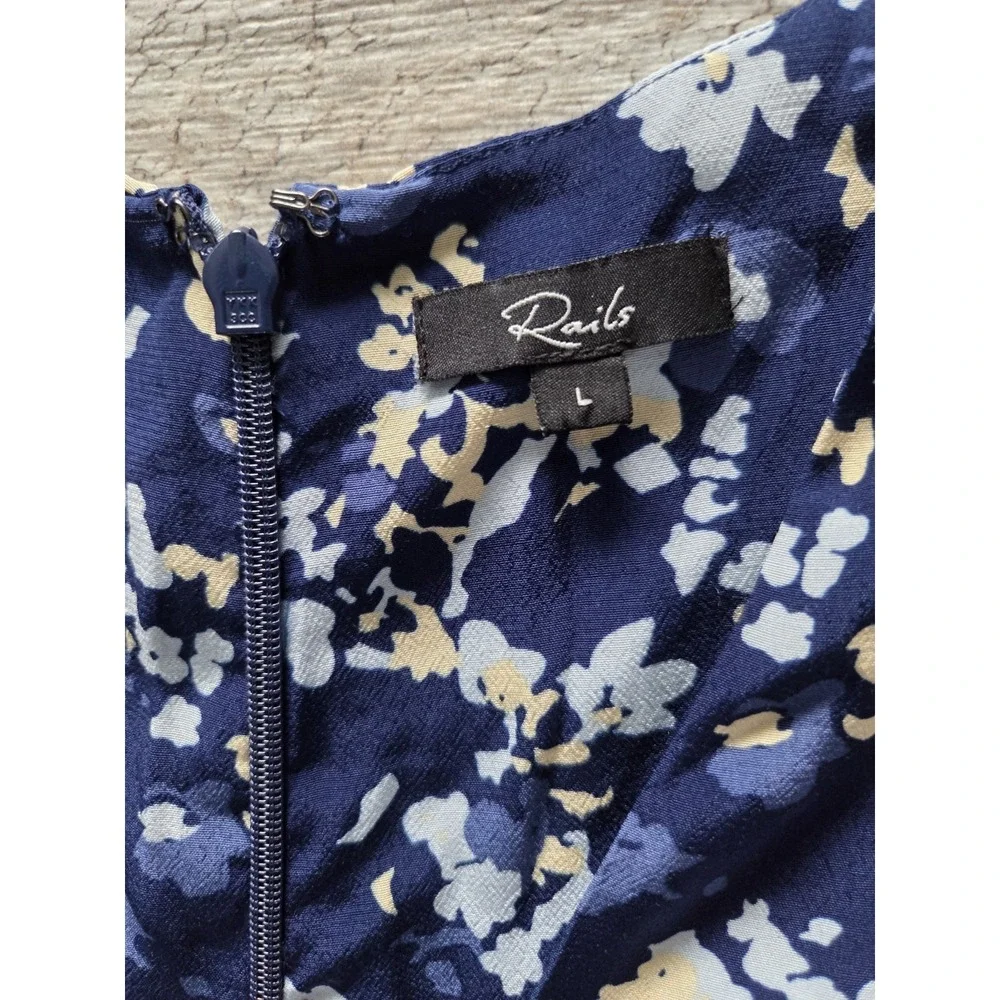 Rails Zariah Midi Dress Navy Floral L Empire Waist Puff Sleeve Heritage Romantic